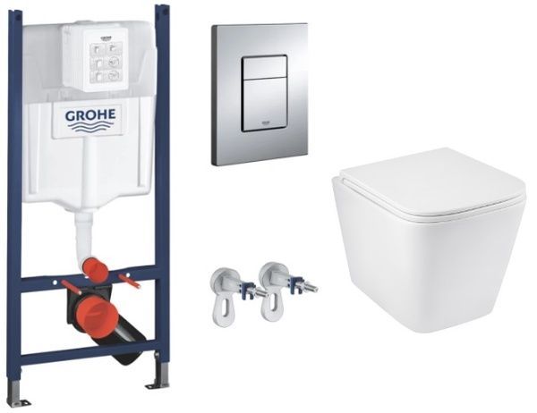 Комплект: Інсталяція для унітазу Grohe Rapid SL 3 в 1 3884966Q + Підвісний унітаз Kroner Eifel WHI493436 RIMLESS, безобідковий, з сидінням Soft-close 38840000 + CV029611 фото