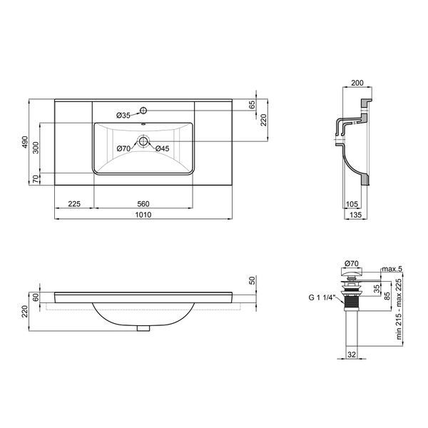 Qtap Albatross Q раковина врезная прямоугольная с донным клапаном 1000х480х230mm WHITE SD00046210 фото