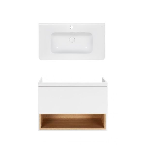 Комплект Qtap тумба подвесная Robin 800х580х437 мм White/Whitish oak + раковина врезная Albatross 9H QT71RO44038 SD00050162 фото