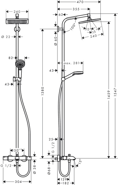 Душова система зовнішнього монтажу з термостатом Hansgrohe Crometta 27298000, Хром 27298000 фото