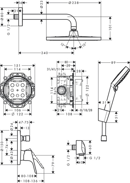 Душова система прихованого монтажу Hansgrohe Crometta 27958000, Хром 27958000 фото