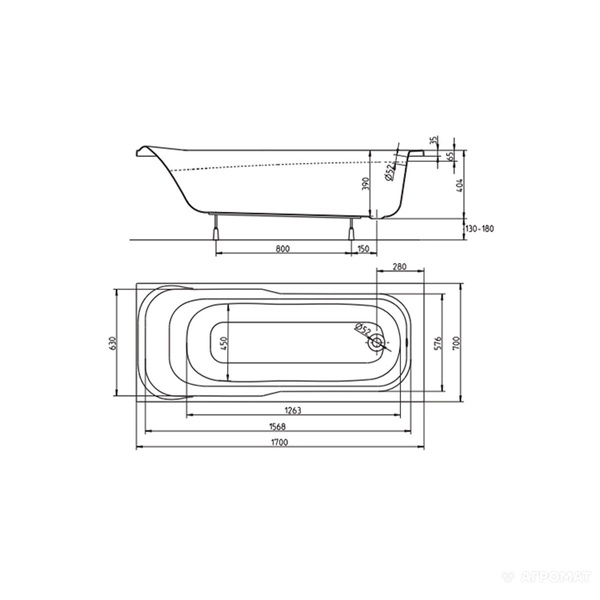 XWP357000N Ванна акриловая прямоугольная SENSA 170x70 см, белая, без ножек XWP357000N фото