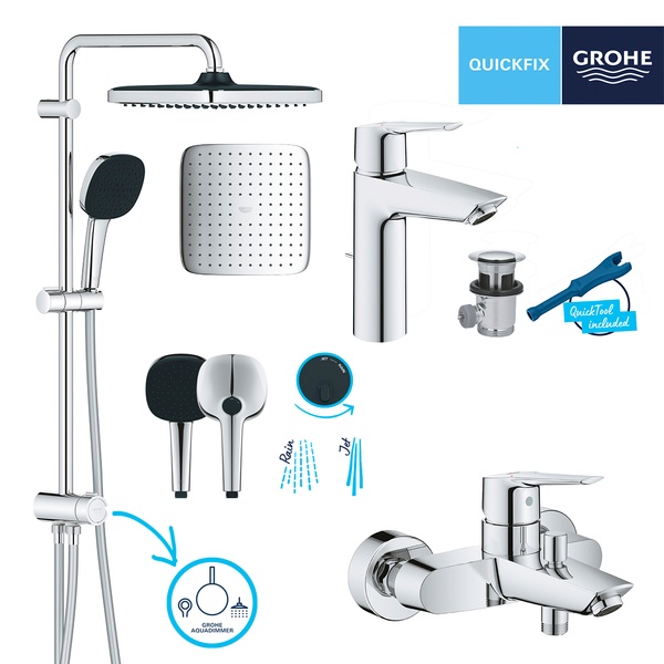 Комплект змішувачів з душовою системою Grohe QuickFix Start&Vitalio Start 250 Cube UA202305RM UA202305RM фото