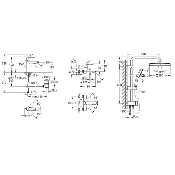 Комплект змішувачів з душовою системою Grohe QuickFix Start&Vitalio Start 250 Cube UA202305RM UA202305RM фото