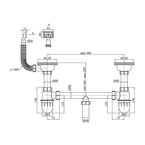 Сифон для кухонної мийки Kroner KRP Siphon - 012 3 1/2"- 50/40 мм CV023015 фото