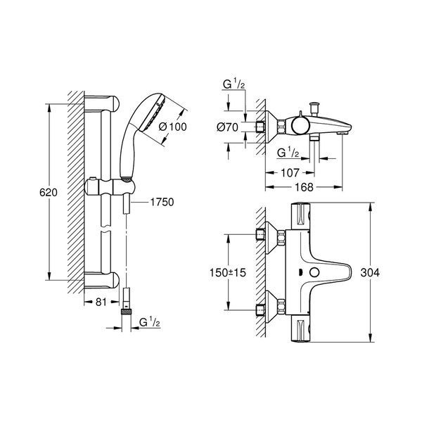 Змішувач для ванни Grohe Grohtherm 800 34567000 з душовим гарнітуром 27853001 (34567001) 34567001 фото