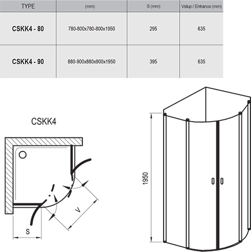 Душевая кабина CSKK4-80 Полированный алюминий TRANSPARENT 3Q140C00Z1 фото