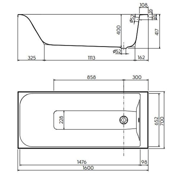 XWP3660000N Ванна акрилова прямокутна Rekord 160x70 см, біла, без ніжок XWP3660000N фото
