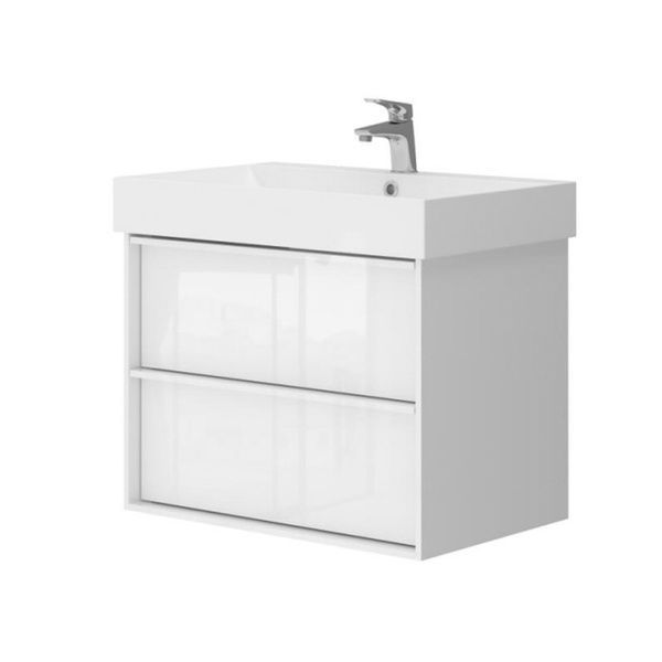 Devit QUADRA 083070W Тумба 70 Белая глянцевая с умывальником 704х450х603 548178 фото