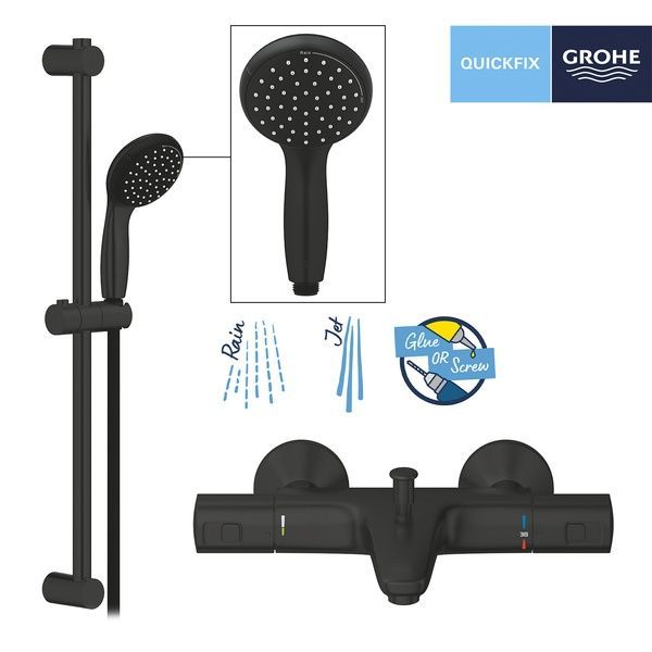 Термостат для ванни із душовим гарнітуром Grohe QuickFix Precision Start Black UA303907T1 UA303907T1 фото