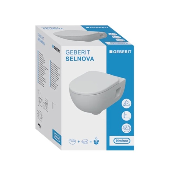 Унітаз Geberit 501.750.00.1 Selnova воронкоподібний, Rimfree, напівзакрита форма, з сидінням з кришкою 53см, Білий 501.750.00.1 фото