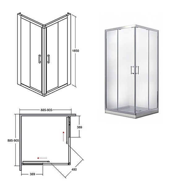 Кабіна квадратна MODERN 90x90x185 універсальна: скло grigio / профіль хромований MK-90-185-G фото