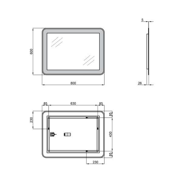 Дзеркало Swan настінне прямокутне, LED touch switch, reverse, 800х600 мм Qtap SD00045748 фото