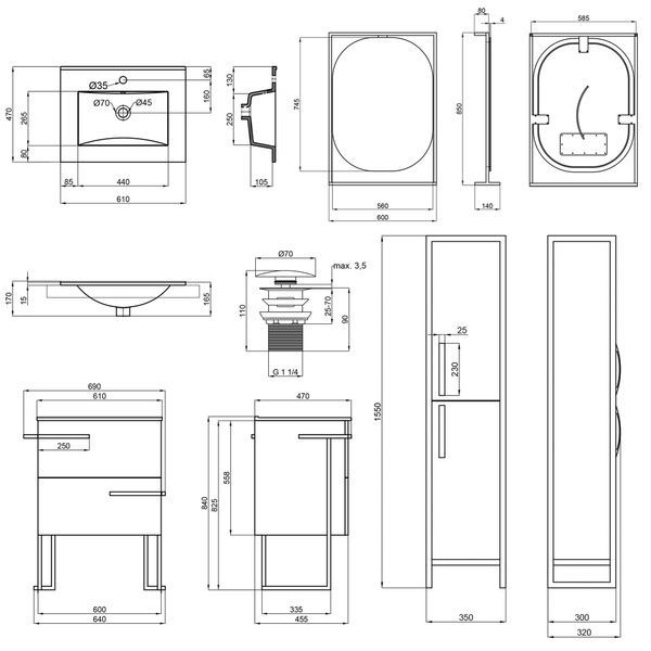 Комплект мебели для ванной Qtap Taurus тумба с раковиной + зеркало + пенал QT044TA42960 SD00049074 фото