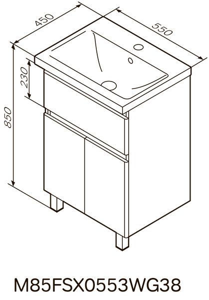 Тумба с раковиной, напольная, 55 см, 1 ящик, 2 дверцы AM.PM X-Joy M85-FSX0553-WC0553WG38 M85-FSX0553-WC0553WG38 фото