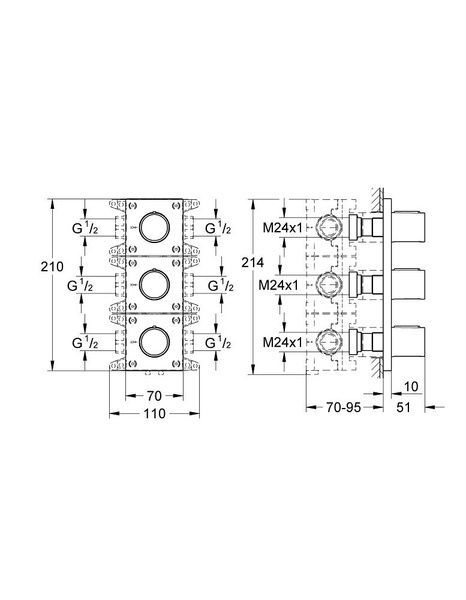 Grohtherm F наружная часть встроенного вентиля, 3 выхода (27625000) 27625000 фото