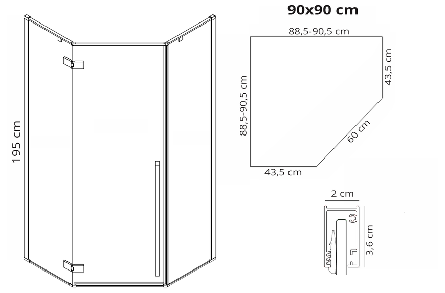Душова кабіна REA DIAMOND BLACK MAT 90х90 REA-K5622 фото