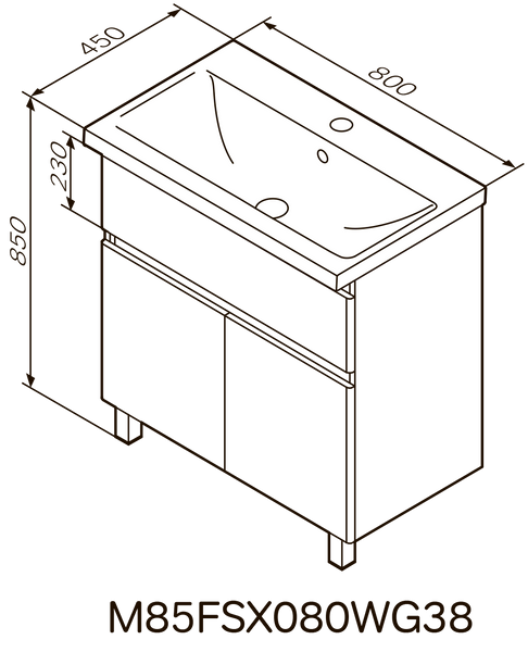 Тумба с раковиной, напольная, 80 см, 1 ящик, 2 дверцы AM.PM X-Joy M85-FSX8053-WC0803WG38 M85-FSX8053-WC0803WG38 фото