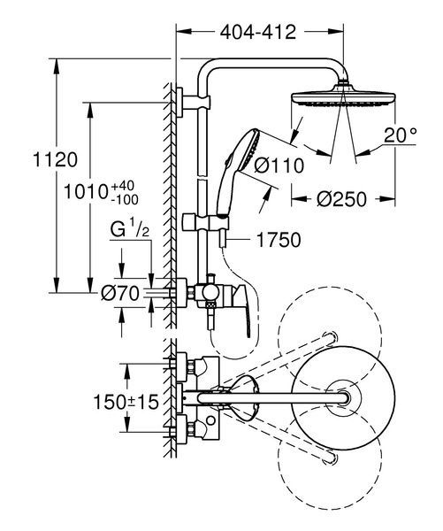 Душова система зовнішнього монтажу Grohe QuickFix 26679001, Хром 26679001 фото