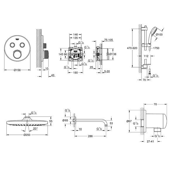 Душевая система наружного монтажа с термостатом Grohe UA202801R2, Хром UA202801R2 фото