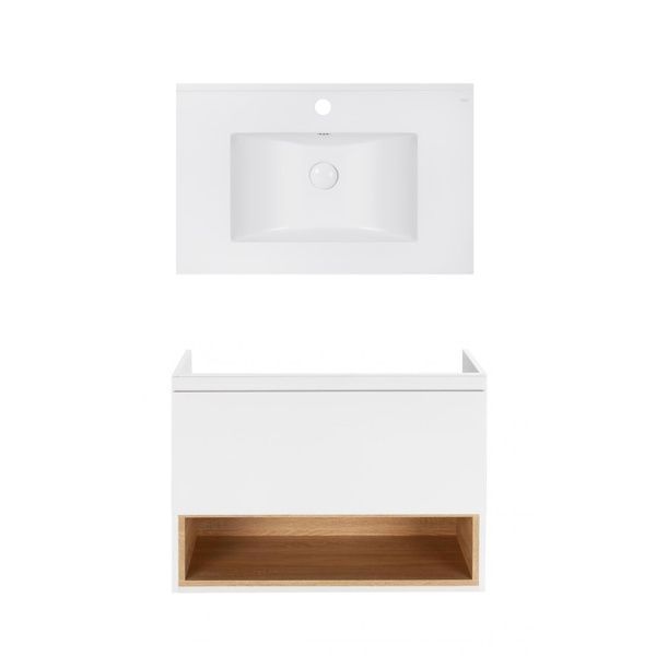 Комплект Qtap тумба подвесная Robin 800х580х437 мм White/Whitish oak + раковина врезная Albatross E QT71RO44039 SD00050163 фото