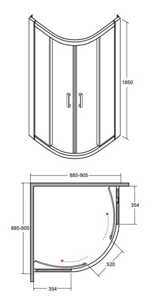 Кабіна півкругла MODERN 90x90x185 універсальна: скло grigio / профіль хромований MP-90-185-G фото