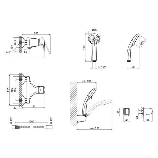 Змішувач для душу Hansberg 010 Chrome (k40) Qtap SD00030978 фото