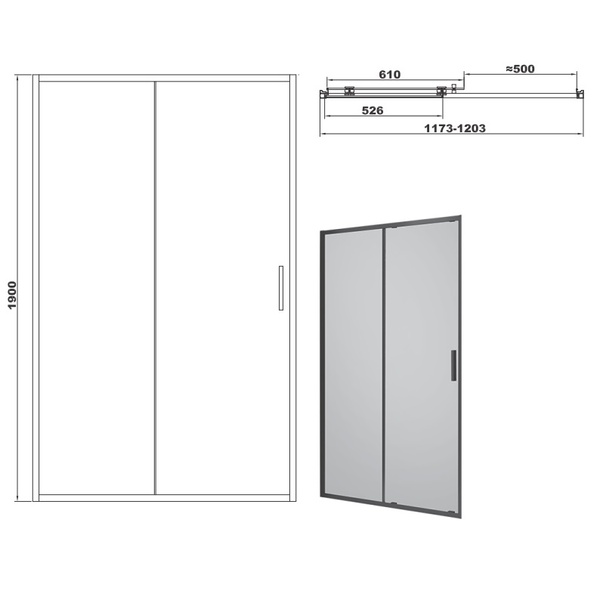 DEVIT FEN3540B ART Душевые двери 1200, чорный матовый, без Поддона, стекло прозрачное 462782 фото