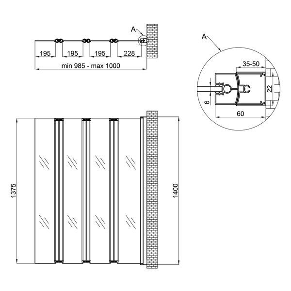 Шторка для ванни GEMINI WHI40114RP6, скло 6мм Pear, 100x140, складна "гармошка" QT SD00045278 фото