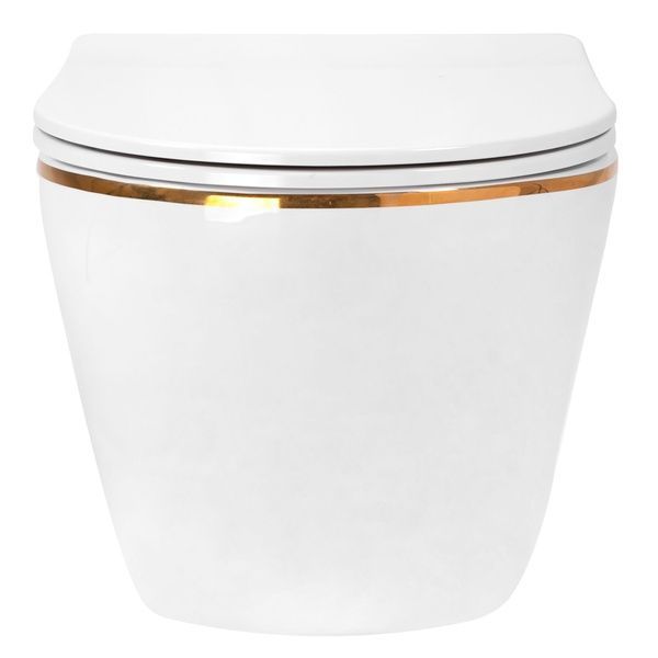 Подвесной унитаз REA CARLO WHITE MINI FLAT GOLD EDGE белый REA-C1222 фото