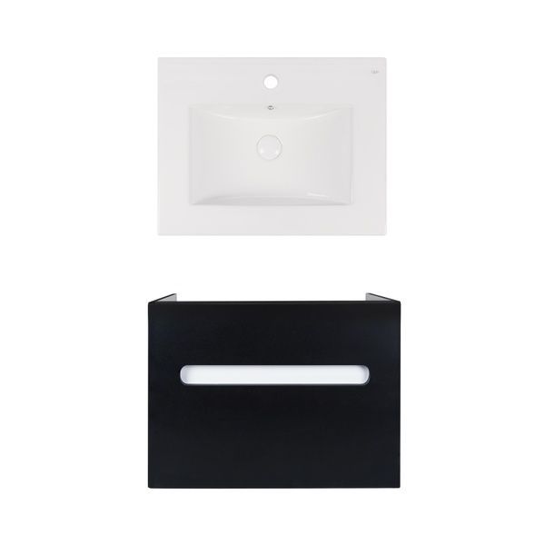 Комплект Qtap тумба підвісна Virgo 600х580х437 мм Black/White + раковина урізна Albatross New QT71V44061 SD00050185 фото