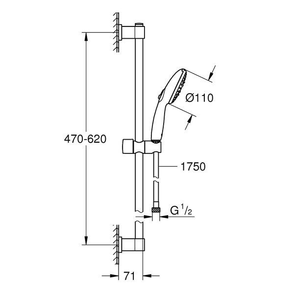 Душовий гарнітур зі штангою, 2 режими струменю Grohe QuickFix Vitalio Start 110 27948001 27948001 фото