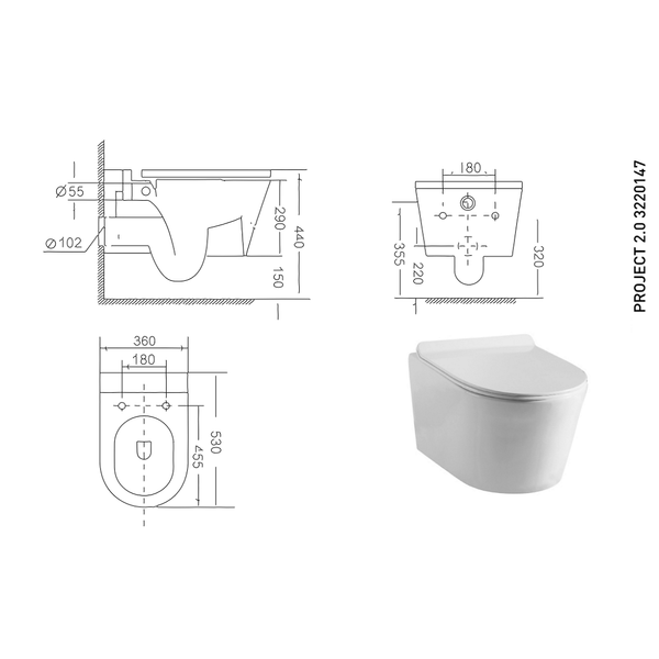 Унітаз PRIMERA 3220147 Project 2.0 підвісний + кришка softclose Clean Pro 3220147 фото