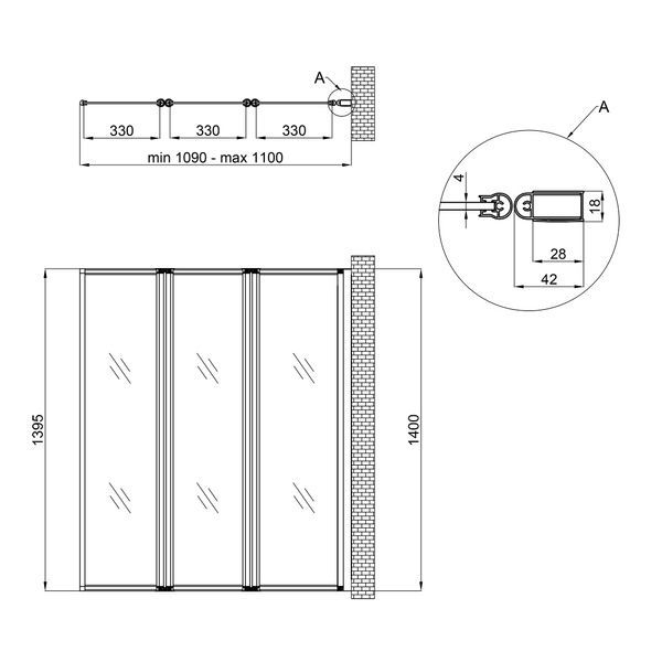 Шторка для ванни GEMINI WHI401114RP4, скло 4мм Pear, 110x140, складна "гармошка" QT SD00045279 фото