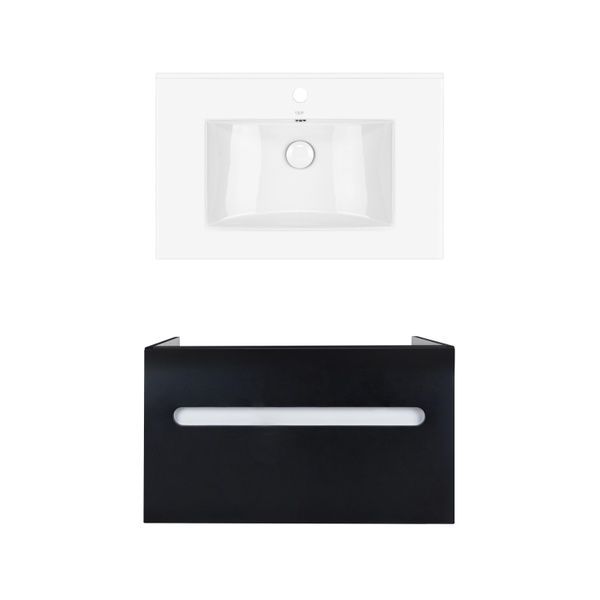 Комплект Qtap тумба підвісна Virgo 700х580х437 мм Black/White + раковина урізна Albatross QT71V44062 SD00050186 фото