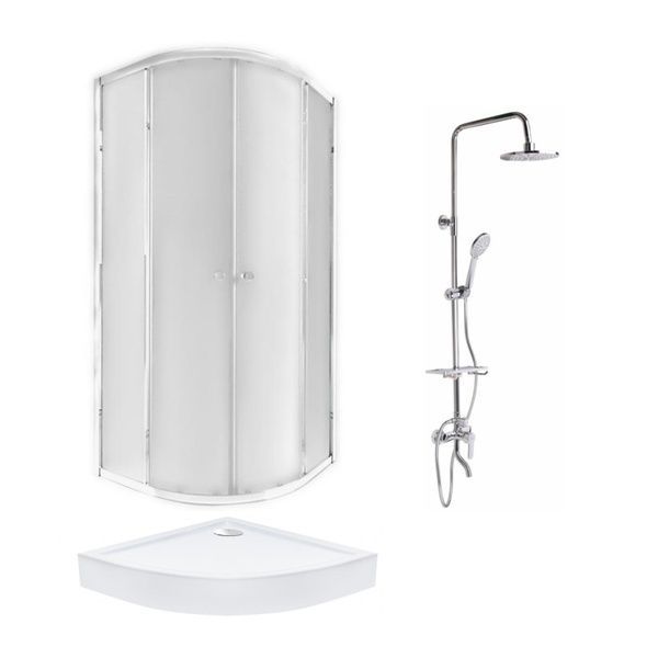 Готовое решение Qtap 1: Душ. кабина полукруг., 90x90 + Поддон + Душ. панель SD00050966 фото
