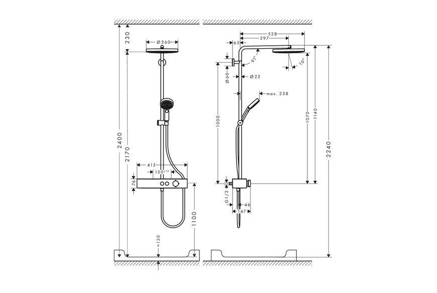 Душевая система наружного монтажа с термостатом Hansgrohe 24220700, Білий 24220700 фото