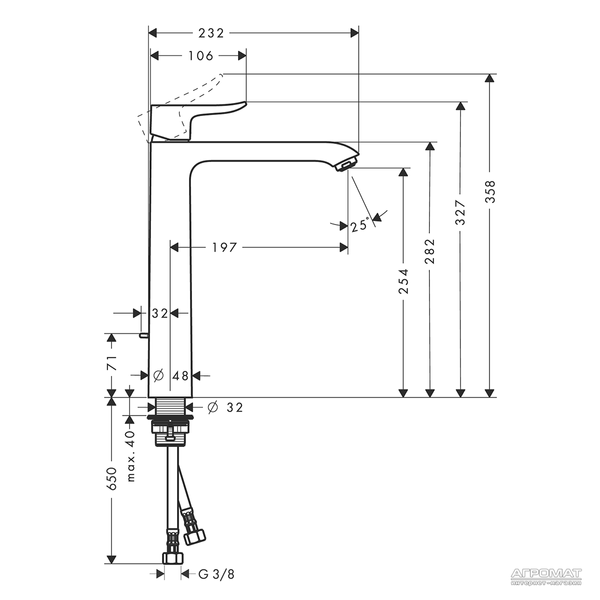 Смеситель для раковины Hansgrohe 31082000 Metris Highriser 260 31082000 фото