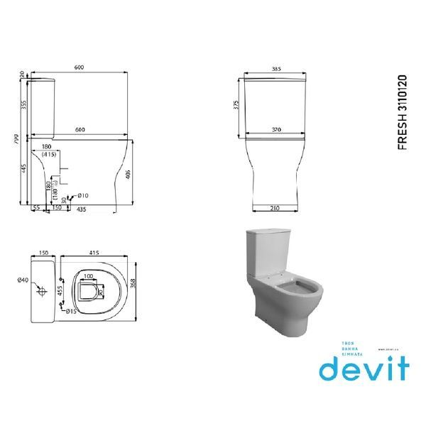 DEVIT 3110120 FRESH Компакт короткий безободковый, тонкая Крышка soft-close 491777 фото