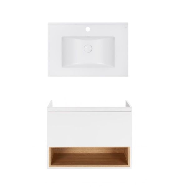 Комплект Qtap тумба підвісна Robin 700х580х437 мм White/Whitish oak + раковина урізна Albatross E QT71RO44005 SD00050129 фото