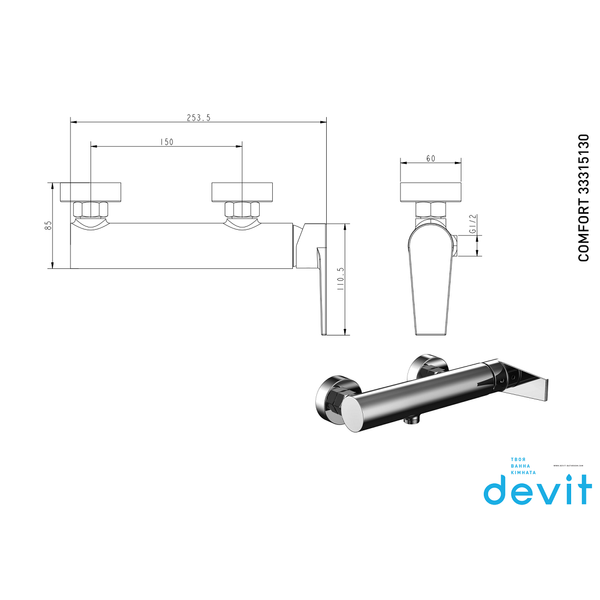 Змішувач для душу DEVIT 33315130 COMFORT хром 514817 фото