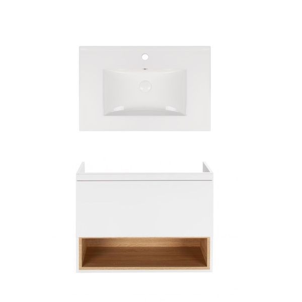 Комплект Qtap тумба підвісна Robin 700х580х437 мм White/Whitish oak + раковина урізна Albatross New QT71RO44006 SD00050130 фото