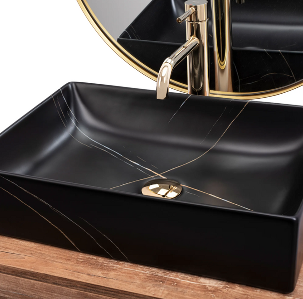 Умывальник (раковина) REA INGA BLACK MARBLE MAT накладной черный матовый REA-U8006 фото