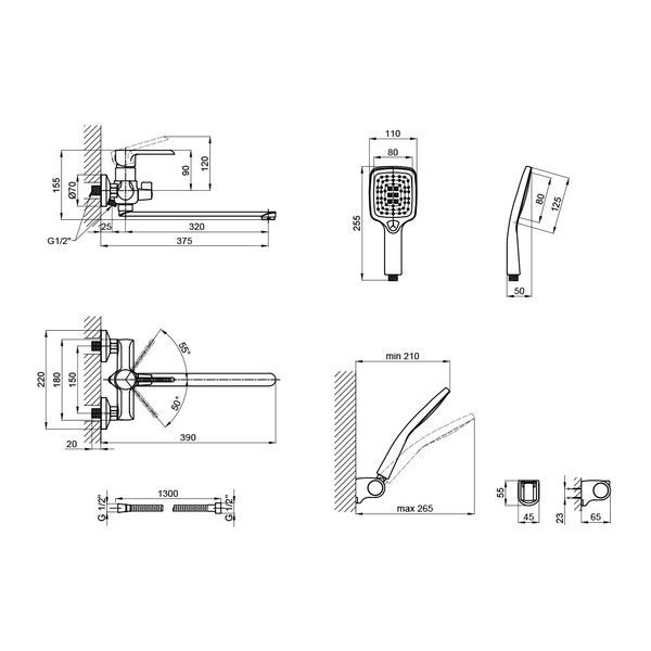 QT Grand CRM 005 Смеситель для ванны с длинным изливом излив (k.35) SD00039602 фото