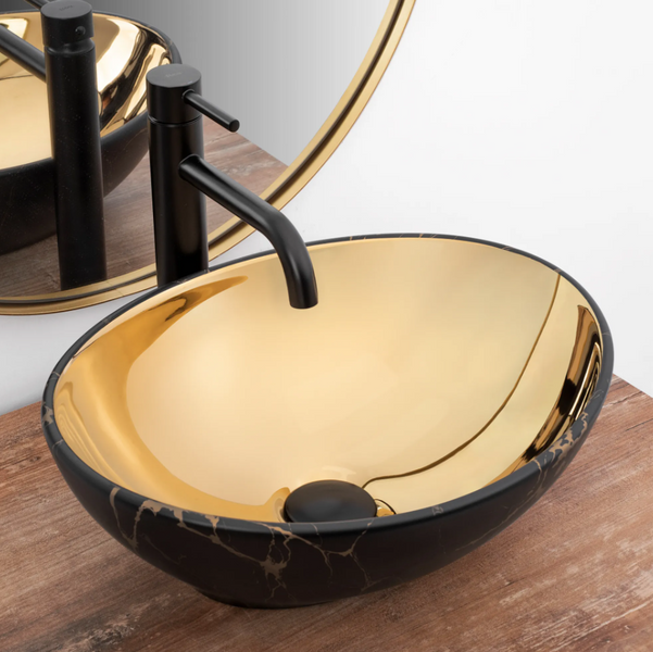 Умывальник (раковина) REA SOFIA IN MARBLE MAT BLACK GOLD накладной REA-U8011 фото