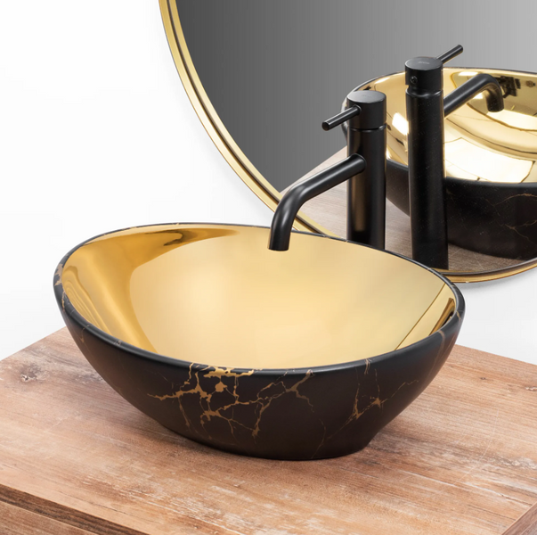 Умывальник (раковина) REA SOFIA IN MARBLE MAT BLACK GOLD накладной REA-U8011 фото
