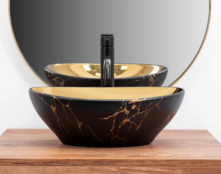Умывальник (раковина) REA SOFIA IN MARBLE MAT BLACK GOLD накладной REA-U8011 фото
