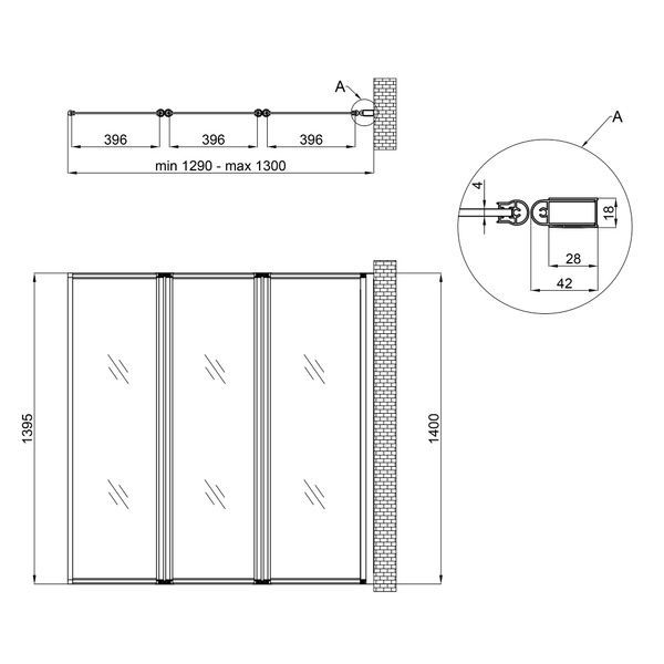 Шторка для ванни GEMINI WHI401314RP4, скло 4мм Pear, 130x140, складна "гармошка" QT SD00045283 фото