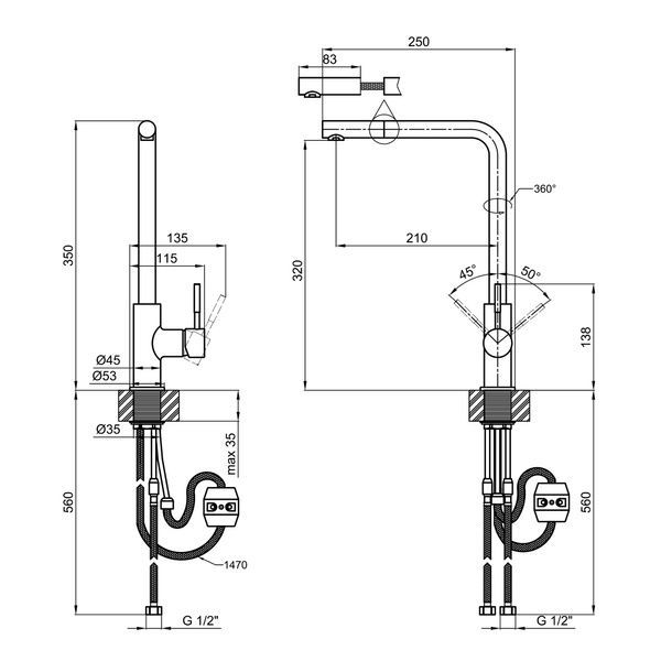 Lidz Aria 015FL1 Змішувач для кухні з висувним виливом (k35) Nickel (12 32) SD00041048 фото