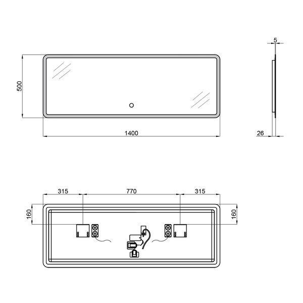 Дзеркало Tern настінне прямокутне, LED touch switch, bluetooth, 1400х500 мм Qtap SD00045764 фото